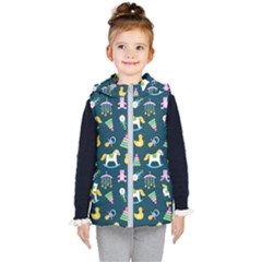 Cute Babies Toys Seamless Pattern Kids  Hooded Puffer Vest by Vaneshart