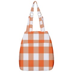 Orange And White Plaids Center Zip Backpack by ConteMonfrey