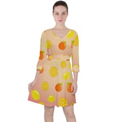 Fruits-gradient,orange Quarter Sleeve Ruffle Waist Dress by nateshop