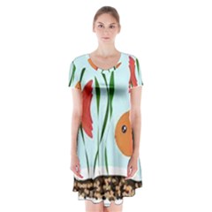 Fishbowl Fish Goldfish Water Short Sleeve V-neck Flare Dress by artworkshop