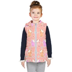 Cute Kawaii Kittens Seamless Pattern Kids  Hooded Puffer Vest by Pakemis