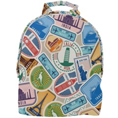 Travel Pattern Immigration Stamps Stickers With Historical Cultural Objects Travelling Visa Immigran Mini Full Print Backpack by Pakemis