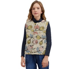 Seamless Pattern With Flower Bird Kid s Short Button Up Puffer Vest	 by Pakemis