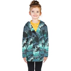 Sculpture Dinosaur Shark Frozen Winter Fantasy Kids  Double Breasted Button Coat by Ravend