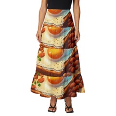 Ai Generated Breakfast Egg Beans Toast Plate Tiered Ruffle Maxi Skirt by danenraven