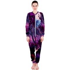 Landscape Landscape Painting Purple Purple Trees Onepiece Jumpsuit (ladies) by danenraven