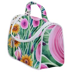 Cheerful And Captivating Watercolor Flowers Satchel Handbag by GardenOfOphir