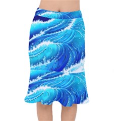 Simple Blue Ocean Wave Short Mermaid Skirt by GardenOfOphir