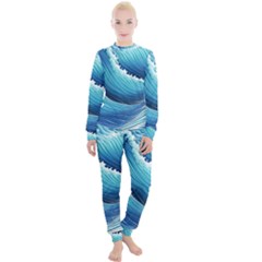 Simple Summer Wave Pattern Women s Lounge Set by GardenOfOphir