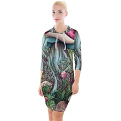 Craft Mushroom Quarter Sleeve Hood Bodycon Dress by GardenOfOphir