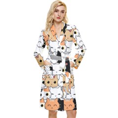 Cute-cat-kitten-cartoon-doodle-seamless-pattern Long Sleeve Velvet Robe by Salman4z