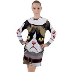 Grumpy Cat Long Sleeve Hoodie Dress by Mog4mog4