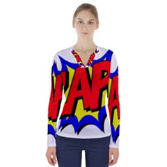 Zap Comic Book Fight V-neck Long Sleeve Top by 99art