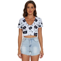 Cute Cameras Doodles Hand Drawn V-neck Crop Top by Cowasu