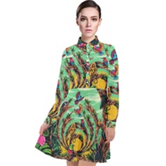 Monkey Tiger Bird Parrot Forest Jungle Style Long Sleeve Chiffon Shirt Dress by Grandong