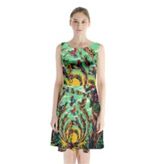 Monkey Tiger Bird Parrot Forest Jungle Style Sleeveless Waist Tie Chiffon Dress by Grandong