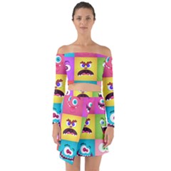 Monsters-emotions-scary-faces-masks-with-mouth-eyes-aliens-monsters-emoticon-set Off Shoulder Top With Skirt Set by uniart180623