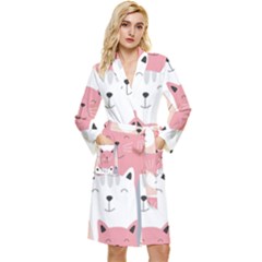 Cute Seamless Pattern With Cats Long Sleeve Velvet Robe by uniart180623