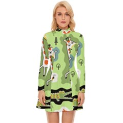 Seamless-pattern-with-wildlife-animals-cartoon Long Sleeve Velour Longline Dress by uniart180623