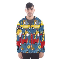 Seamless-pattern-vehicles-cartoon-with-funny-drivers Men s Hooded Windbreaker by uniart180623