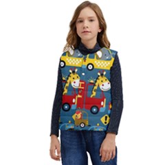 Seamless-pattern-vehicles-cartoon-with-funny-drivers Kid s Short Button Up Puffer Vest	 by uniart180623