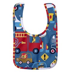 Seamless-pattern-vehicles-cartoon-with-funny-drivers Baby Bib by uniart180623