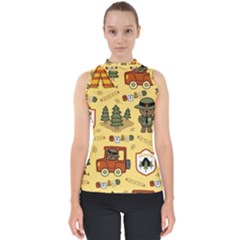 Seamless-pattern-funny-ranger-cartoon Mock Neck Shell Top by uniart180623