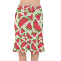 Cute Watermelon Seamless Pattern Short Mermaid Skirt by Simbadda