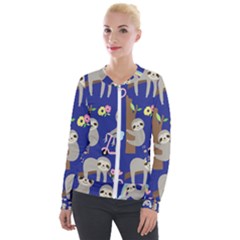 Hand-drawn-cute-sloth-pattern-background Velvet Zip Up Jacket by Simbadda