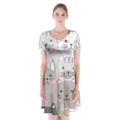 Cute Cats Seamless Pattern Short Sleeve V-neck Flare Dress by pakminggu