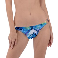 Mount Fuji Art Starry Night Van Gogh Ring Detail Bikini Bottoms by Sarkoni