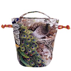 Japanese Painting Flower Peacock Drawstring Bucket Bag by Bedest