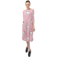 Cute Cat Cartoon Doodle Seamless Pink Pattern Ruffle End Midi Chiffon Dress by Grandong