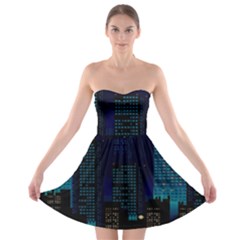 Pixel Art Night City Japan Strapless Bra Top Dress by Sarkoni