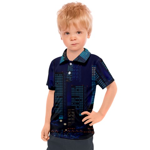 Pixel Art Night City Japan Kids  Polo T-shirt by Sarkoni