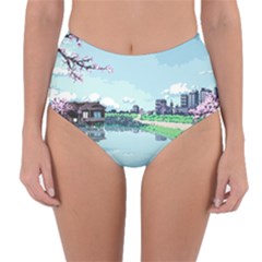 Japanese Themed Pixel Art The Urban And Rural Side Of Japan Reversible High-waist Bikini Bottoms by Sarkoni