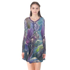 Abstract Blossoms  Long Sleeve V-neck Flare Dress by Internationalstore