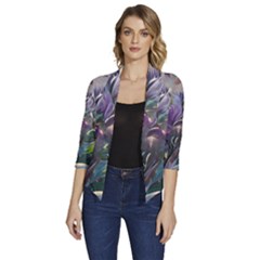 Abstract Blossoms  Women s Draped Front 3/4 Sleeve Shawl Collar Jacket by Internationalstore