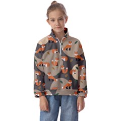 Fox Pattern Kids  Half Zip Hoodie by Pakjumat