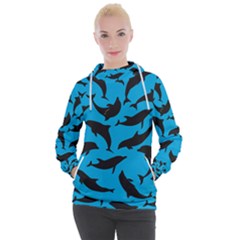 Dolphin Silhouette Pattern Women s Hooded Pullover by Pakjumat