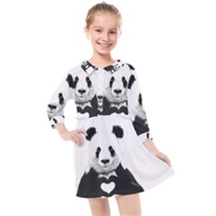 Panda Love Heart Kids  Quarter Sleeve Shirt Dress by Ket1n9