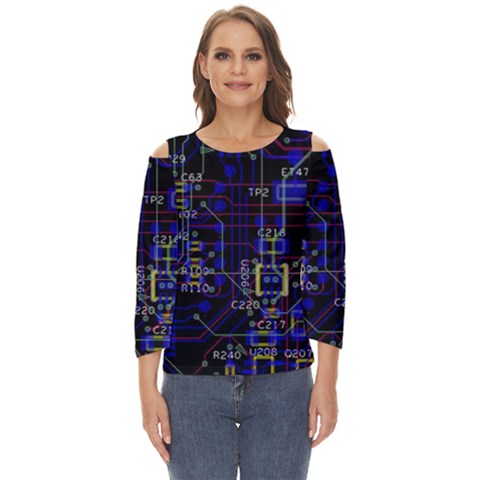 Technology Circuit Board Layout Cut Out Wide Sleeve Top by Ket1n9