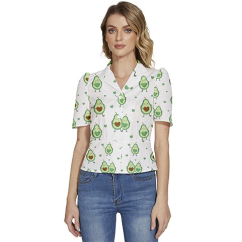 Cute-seamless-pattern-with-avocado-lovers Puffed Short Sleeve Button Up Jacket by Ket1n9