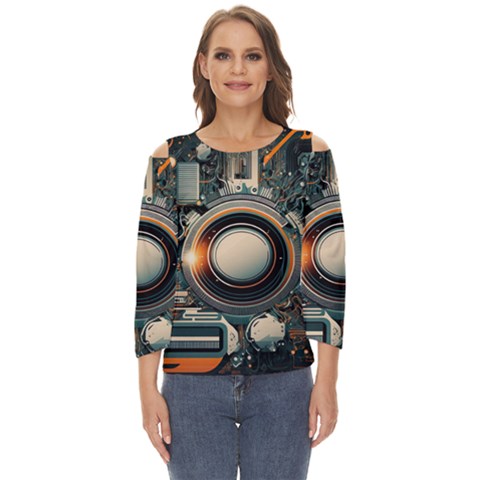 Illustrations Technology Robot Internet Processor Cut Out Wide Sleeve Top by Vaneshop