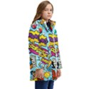 Comic Elements Colorful Seamless Pattern Kids  Hooded Longline Puffer Jacket View2