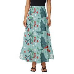 Seamless-pattern-with-berries-leaves Tiered Ruffle Maxi Skirt by Amaryn4rt