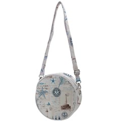 Nautical Lighthouse Vintage Postcard French Writing Crossbody Circle Bag by Pakjumat