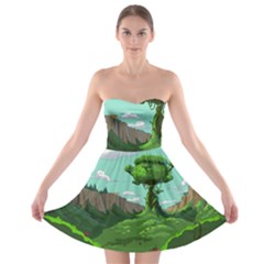 Adventure Time Cartoon Green Color Nature  Sky Strapless Bra Top Dress by Sarkoni