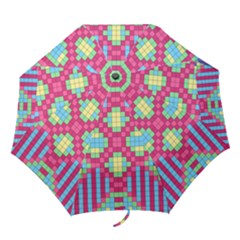 Checkerboard Squares Abstract Texture Pattern Folding Umbrellas by Apen