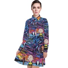 Cartoon Dog Vincent Van Gogh s Starry Night Parody Long Sleeve Chiffon Shirt Dress by Modalart